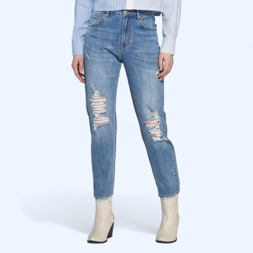 Blue Straight Leg Mom Jeans Wild Fable - Picture 2 of 3